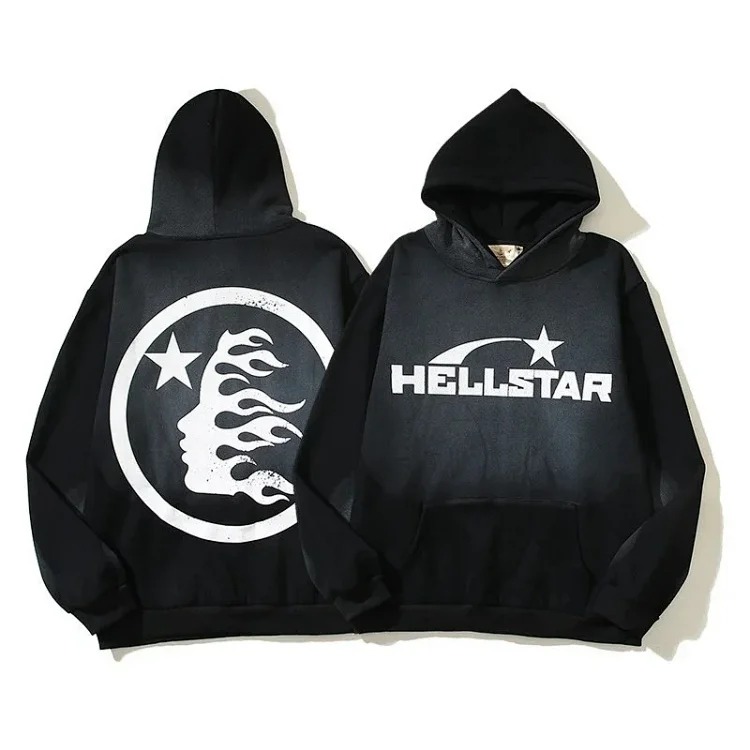 [hello series] fog high street washed and distressed heavy worker head print casual sweatshirt couple wear hoodie