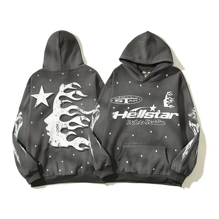[hello series] fog high street washed and distressed heavy worker head print casual sweatshirt couple wear hoodie
