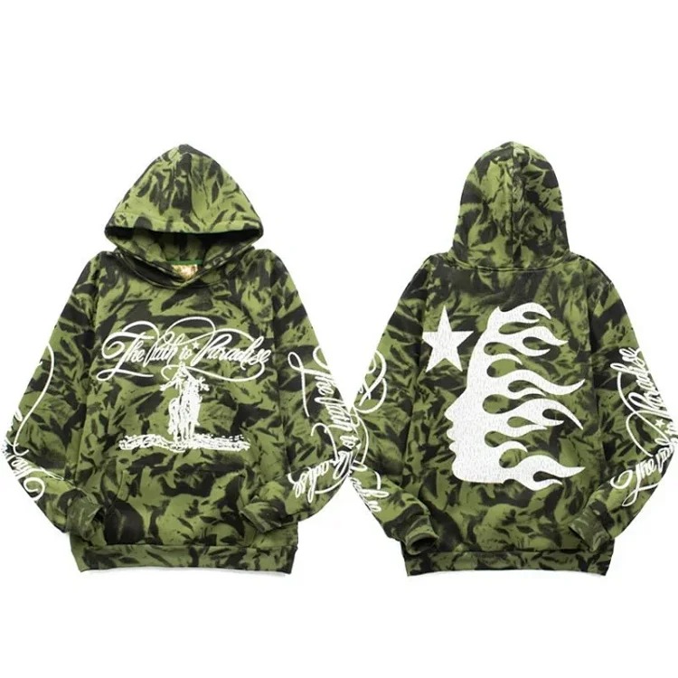[hello series] fog high street washed and distressed heavy worker head print casual sweatshirt couple wear hoodie