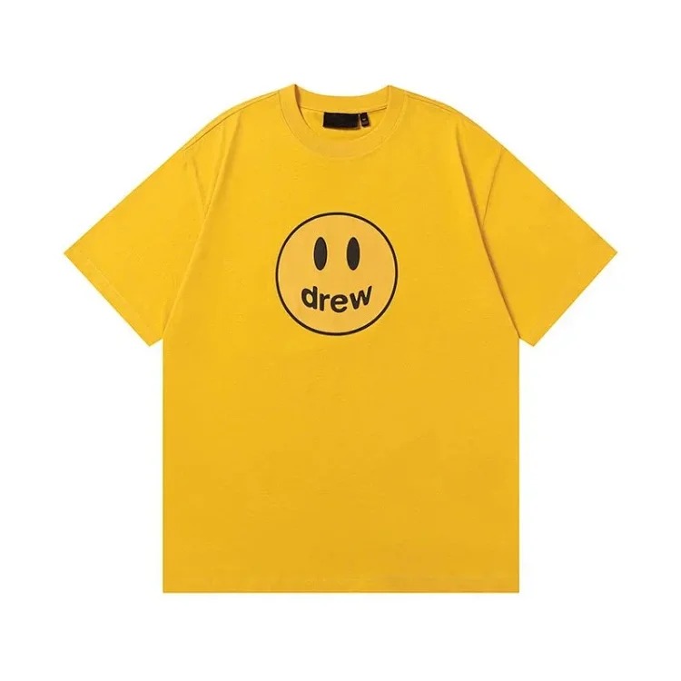 drewSmiley face printed short-sleeved Justin Bieber same style high street casual men and women couple loose T-shirt ins