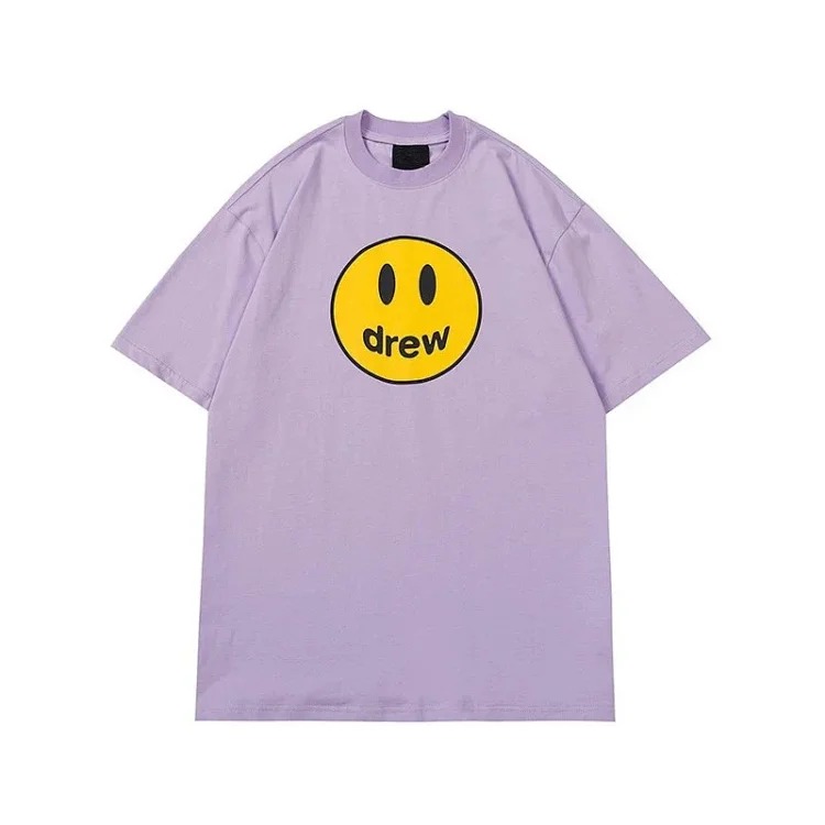 drewSmiley face printed short-sleeved Justin Bieber same style high street casual men and women couple loose T-shirt ins