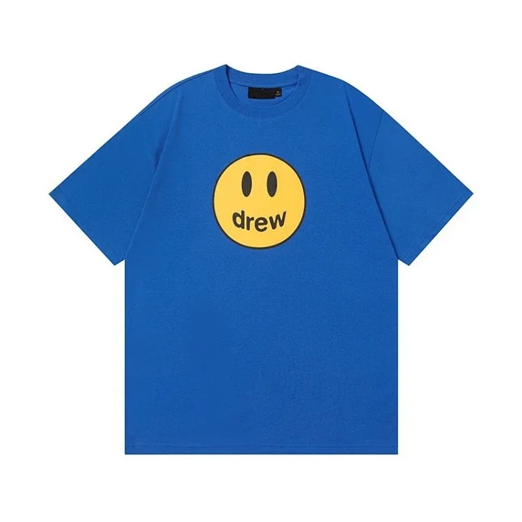 drewSmiley face printed short-sleeved Justin Bieber same style high street casual men and women couple loose T-shirt ins