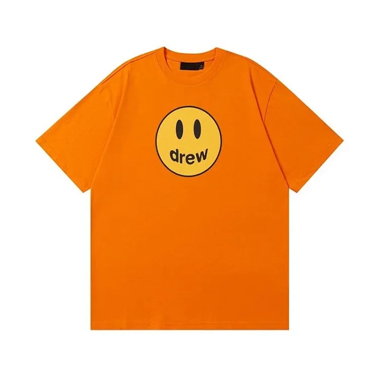 drewSmiley face printed short-sleeved Justin Bieber same style high street casual men and women couple loose T-shirt ins