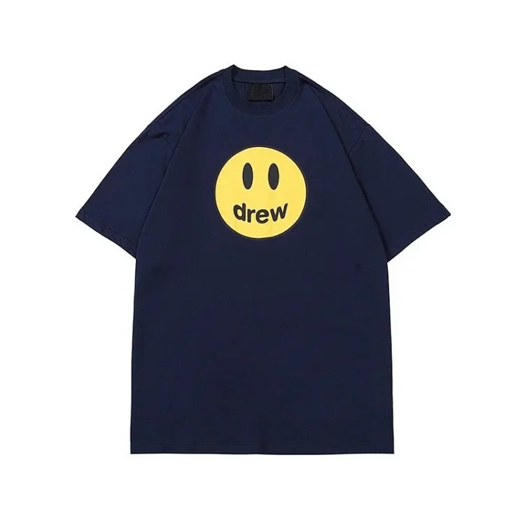 drewSmiley face printed short-sleeved Justin Bieber same style high street casual men and women couple loose T-shirt ins