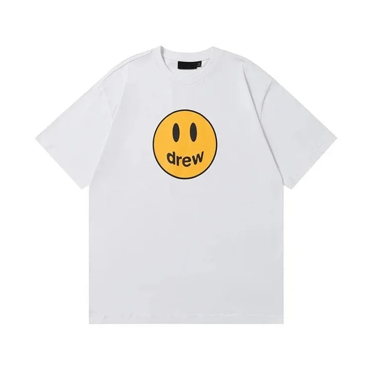 drewSmiley face printed short-sleeved Justin Bieber same style high street casual men and women couple loose T-shirt ins