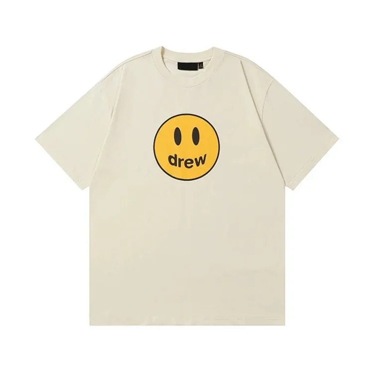 drewSmiley face printed short-sleeved Justin Bieber same style high street casual men and women couple loose T-shirt ins