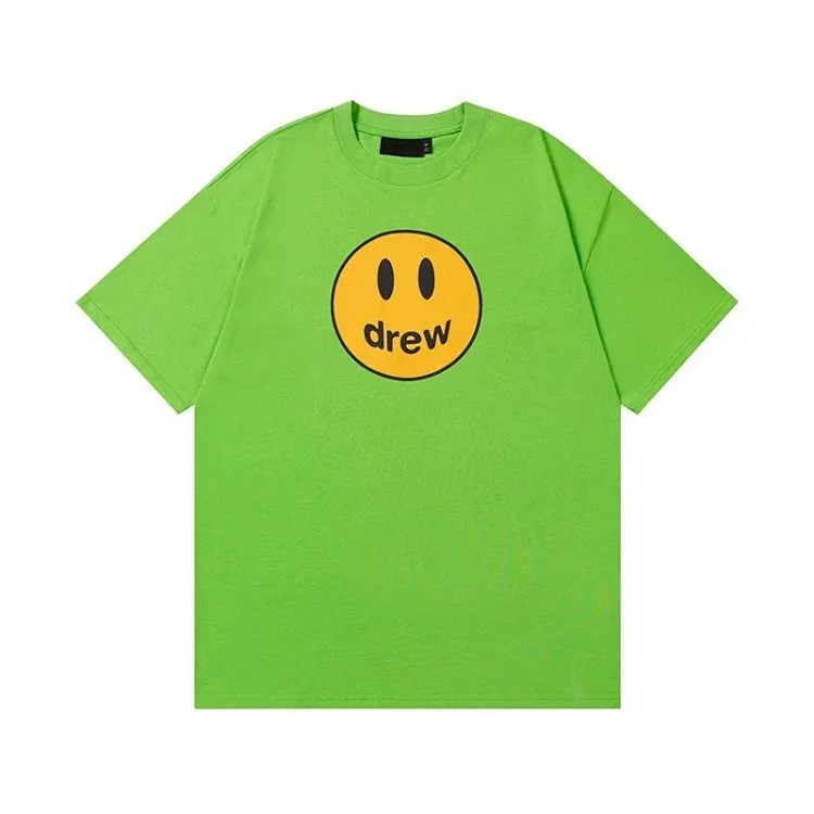 drewSmiley face printed short-sleeved Justin Bieber same style high street casual men and women couple loose T-shirt ins
