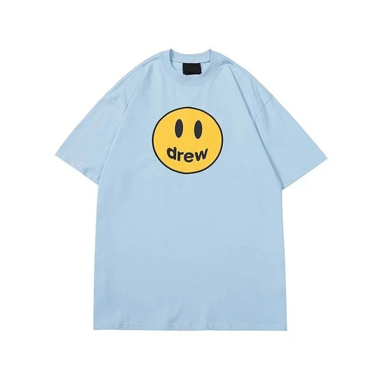 drewSmiley face printed short-sleeved Justin Bieber same style high street casual men and women couple loose T-shirt ins