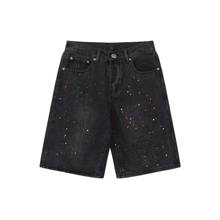 Chrome Hearts CH cross old denim shorts five-quarter pants for men and women