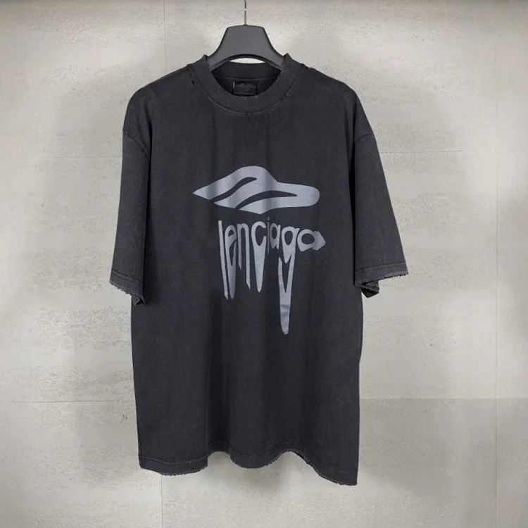 Paris high B home SS25 new 3M artistic letter print washed and worn loose short-sleeved T-shirt