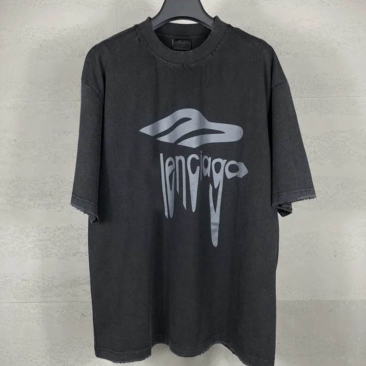Paris high B home SS25 new 3M artistic letter print washed and worn loose short-sleeved T-shirt
