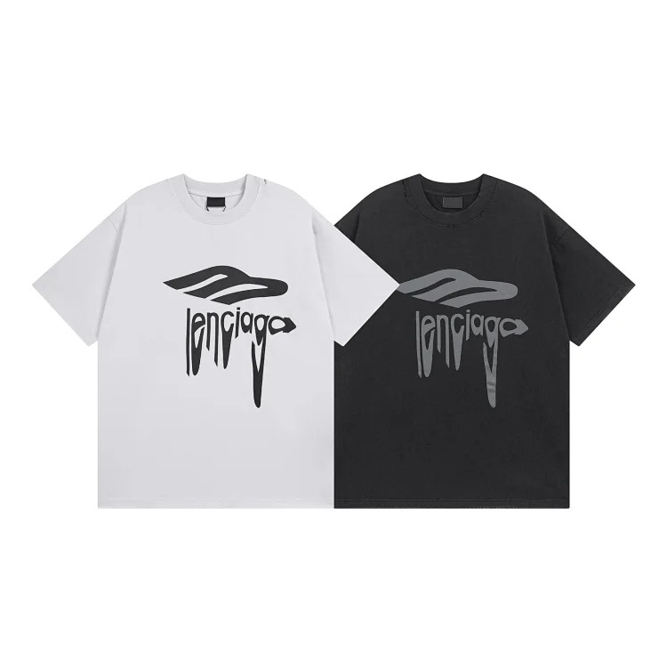 Paris high B home SS25 new 3M artistic letter print washed and worn loose short-sleeved T-shirt