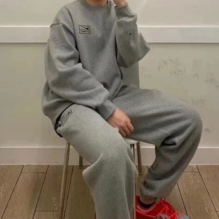 Chest printed extra thick fleece plus velvet warm round neck pullover sweatshirt