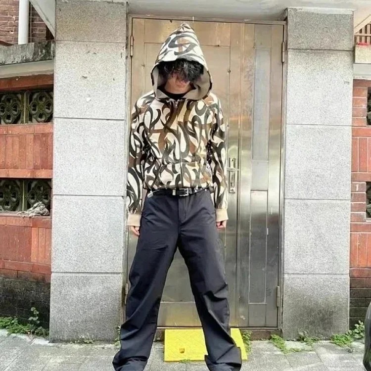 Velvet zipper sweatshirt European and American high street fashion brand hip-hop street ins star travis scott same style thorns all over print pure cotton fleece cardigan sweatshirt zipper h