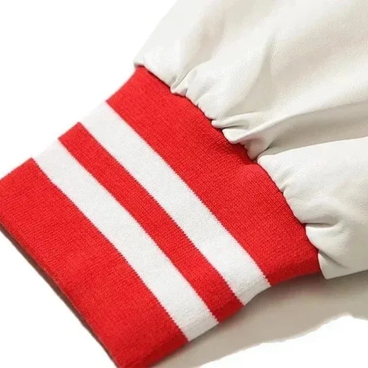 [Longfengni Lined Fabric] Autumn American Travis Scott autumn and winter casual towel embroidery for male and female students splicing leather sleeves loose baseball uniform jacket jacket ba