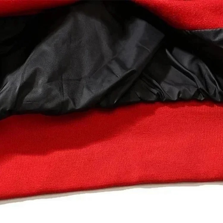 [Longfengni Lined Fabric] Autumn American Travis Scott autumn and winter casual towel embroidery for male and female students splicing leather sleeves loose baseball uniform jacket jacket ba