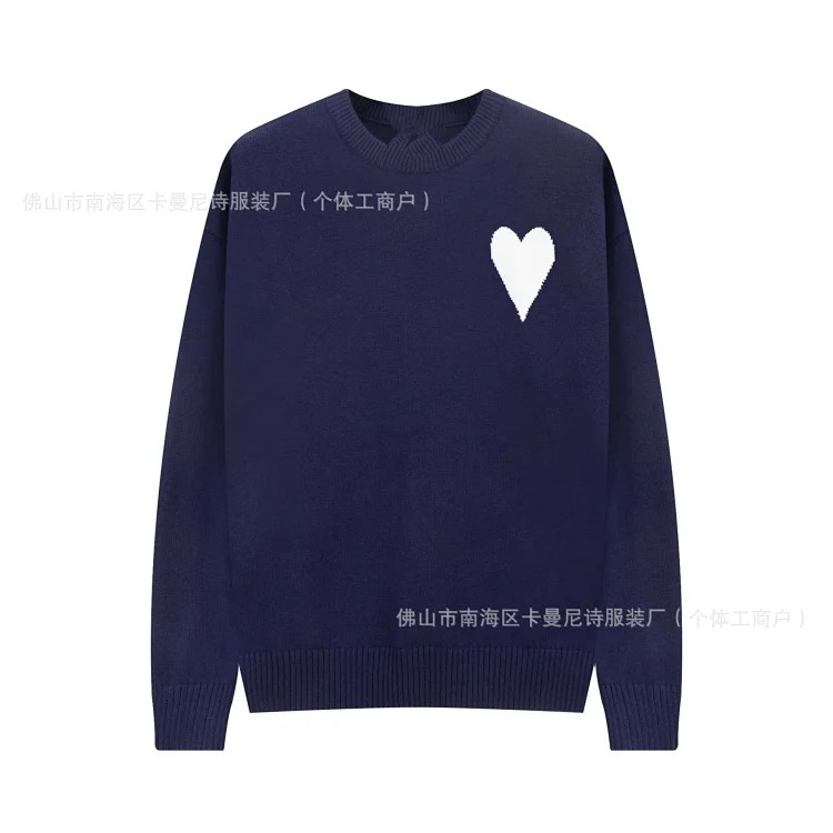 Cross-border AM sweater classic round neck big heart jacquard pullover loose lazy casual couple wear trend