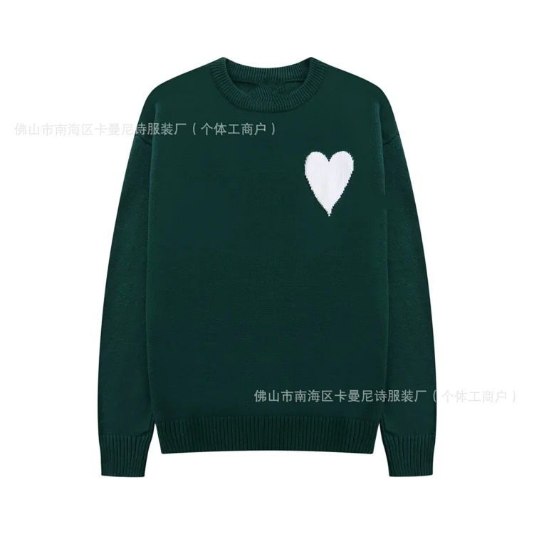 Cross-border AM sweater classic round neck big heart jacquard pullover loose lazy casual couple wear trend