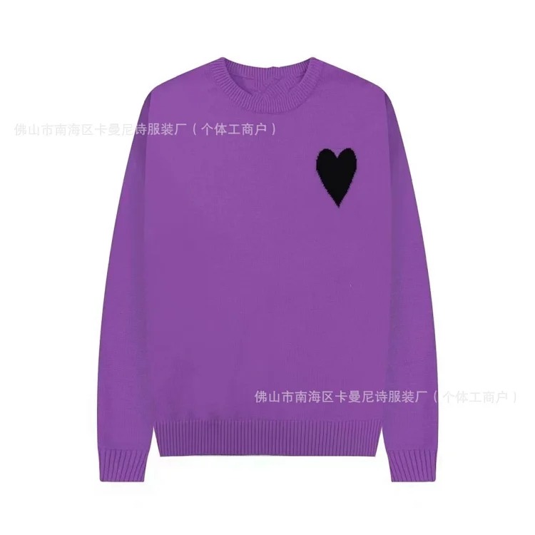 Cross-border AM sweater classic round neck big heart jacquard pullover loose lazy casual couple wear trend