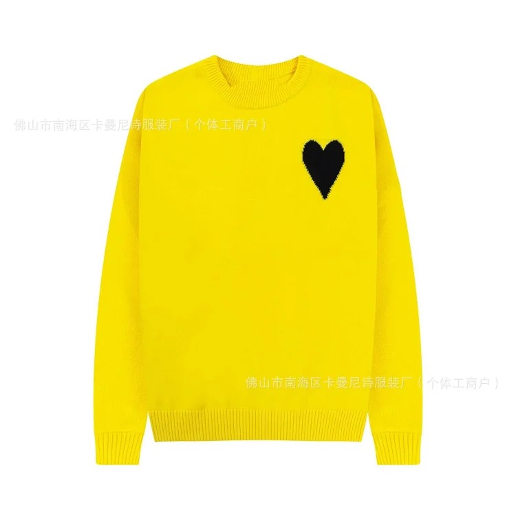 Cross-border AM sweater classic round neck big heart jacquard pullover loose lazy casual couple wear trend