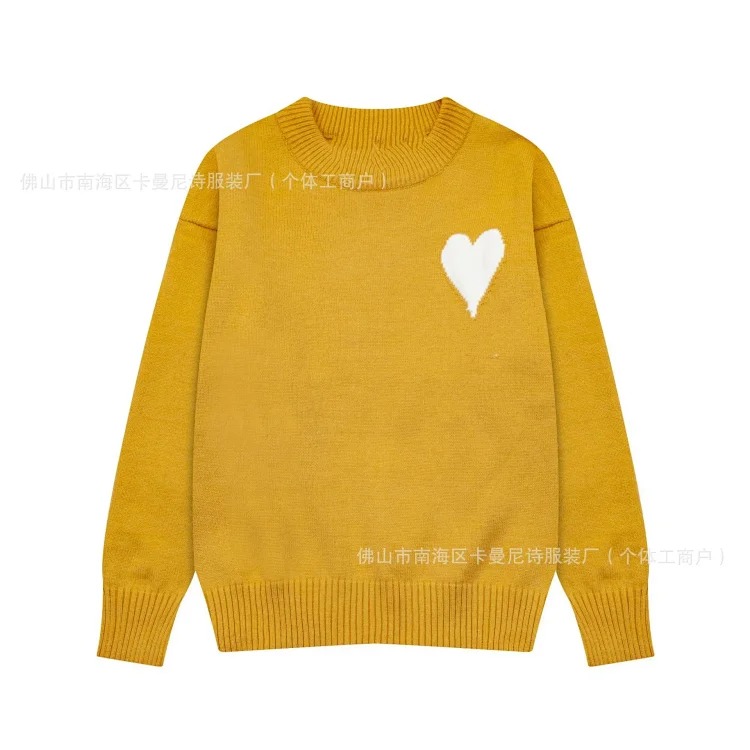 Cross-border AM sweater classic round neck big heart jacquard pullover loose lazy casual couple wear trend