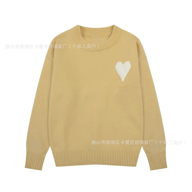 Cross-border AM sweater classic round neck big heart jacquard pullover loose lazy casual couple wear trend
