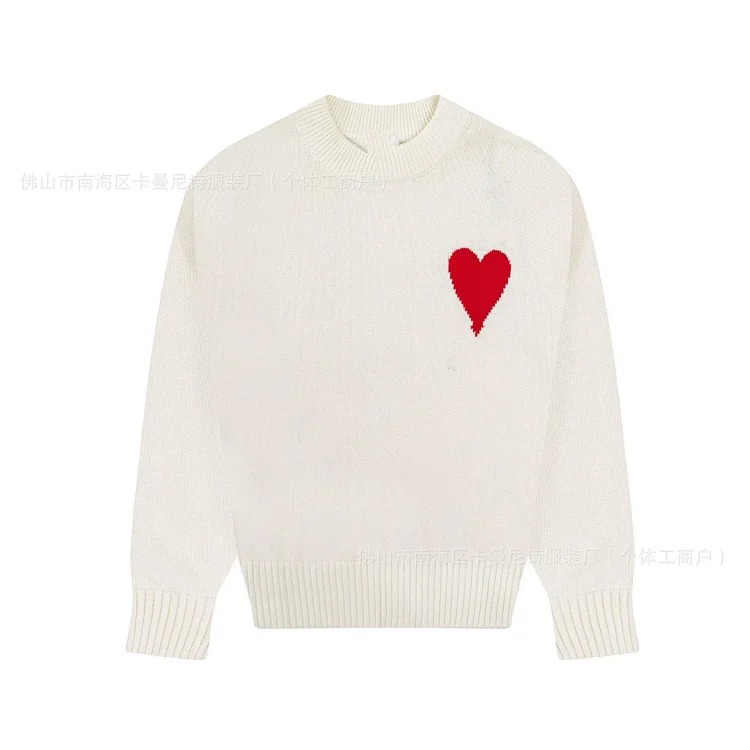 Cross-border AM sweater classic round neck big heart jacquard pullover loose lazy casual couple wear trend