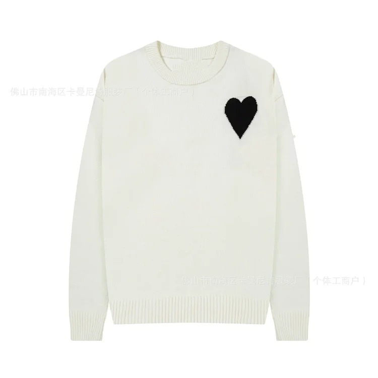 Cross-border AM sweater classic round neck big heart jacquard pullover loose lazy casual couple wear trend