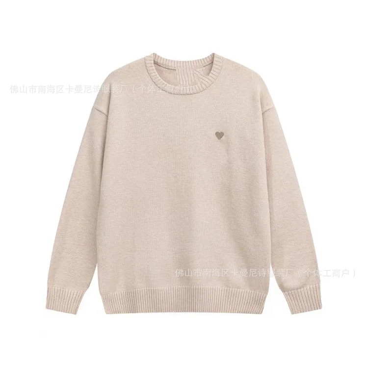 Cross-border AM sweater classic round neck big heart jacquard pullover loose lazy casual couple wear trend