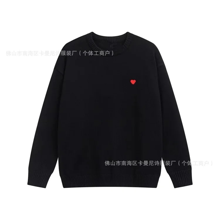 Cross-border AM sweater classic round neck big heart jacquard pullover loose lazy casual couple wear trend