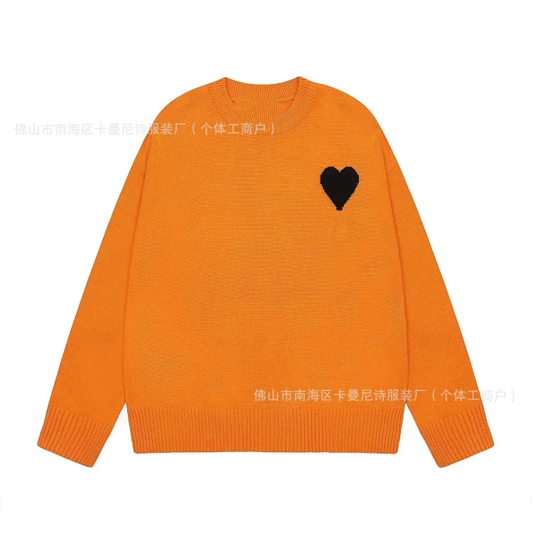 Cross-border AM sweater classic round neck big heart jacquard pullover loose lazy casual couple wear trend