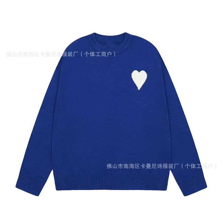 Cross-border AM sweater classic round neck big heart jacquard pullover loose lazy casual couple wear trend