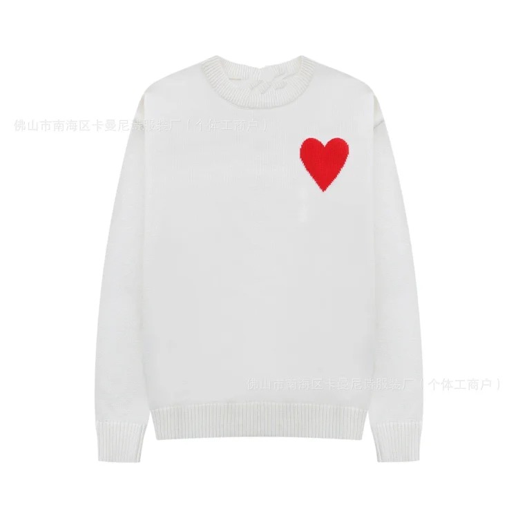 Cross-border AM sweater classic round neck big heart jacquard pullover loose lazy casual couple wear trend