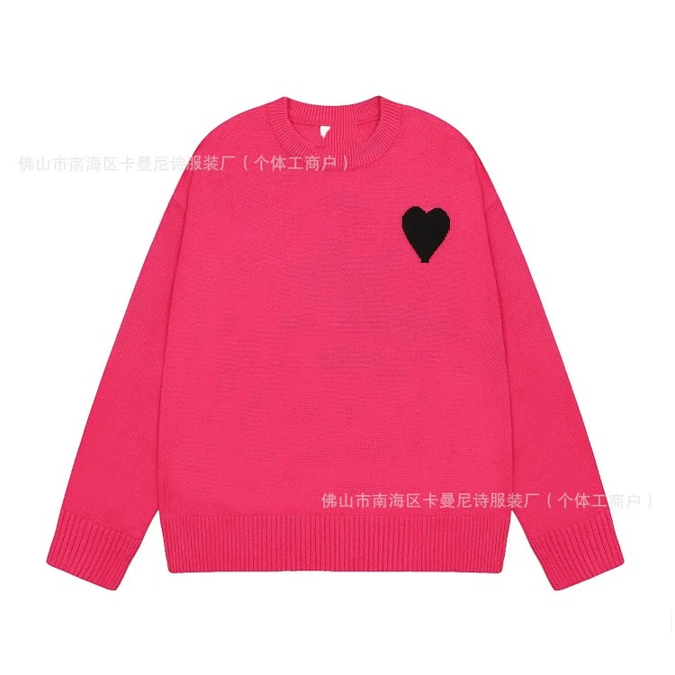 Cross-border AM sweater classic round neck big heart jacquard pullover loose lazy casual couple wear trend