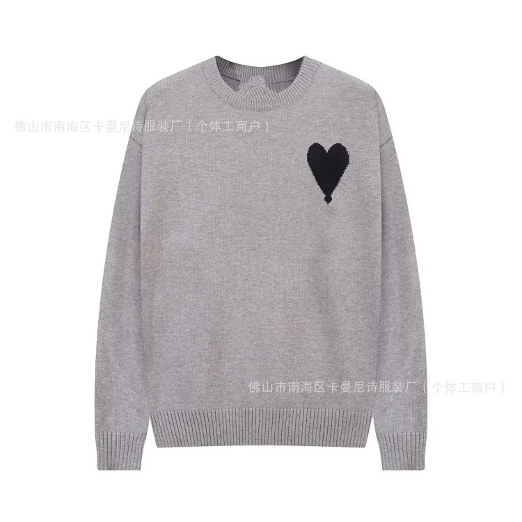 Cross-border AM sweater classic round neck big heart jacquard pullover loose lazy casual couple wear trend