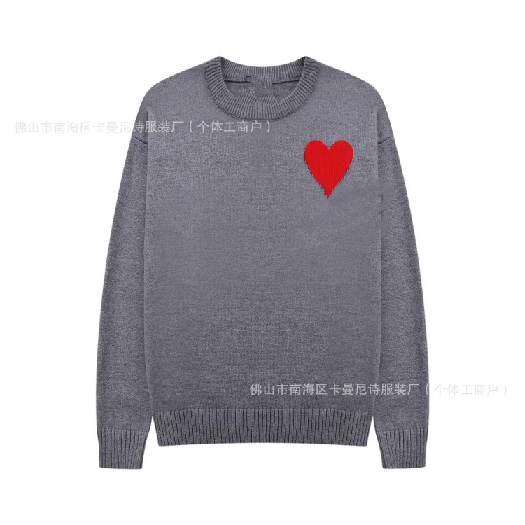 Cross-border AM sweater classic round neck big heart jacquard pullover loose lazy casual couple wear trend