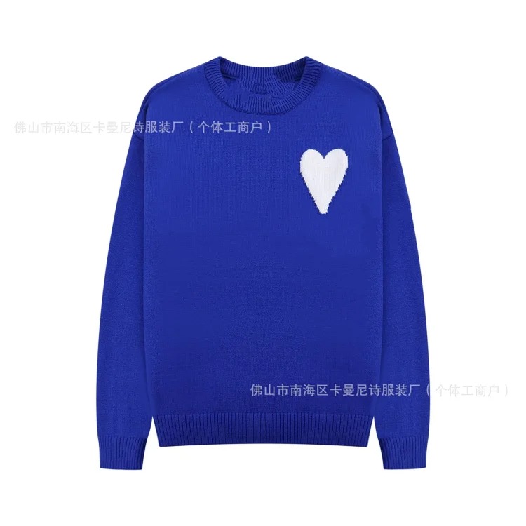 Cross-border AM sweater classic round neck big heart jacquard pullover sweater loose lazy casual couple wear trend