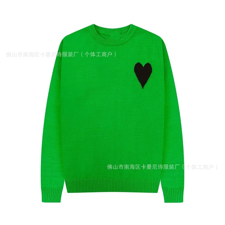 Cross-border AM sweater classic round neck big heart jacquard pullover sweater loose lazy casual couple wear trend