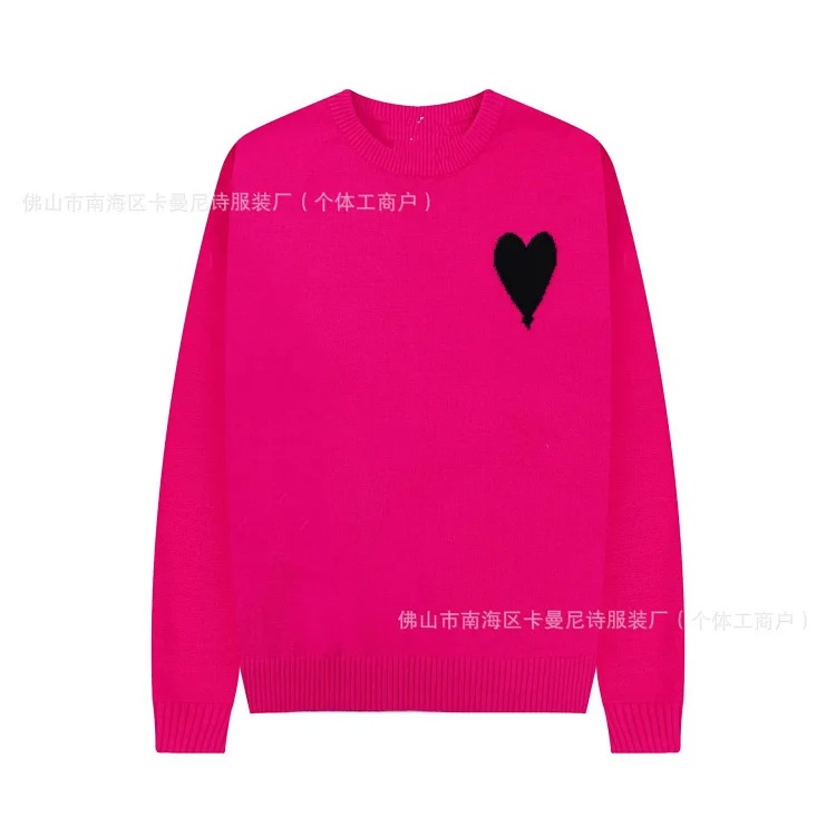 Cross-border AM sweater classic round neck big heart jacquard pullover sweater loose lazy casual couple wear trend
