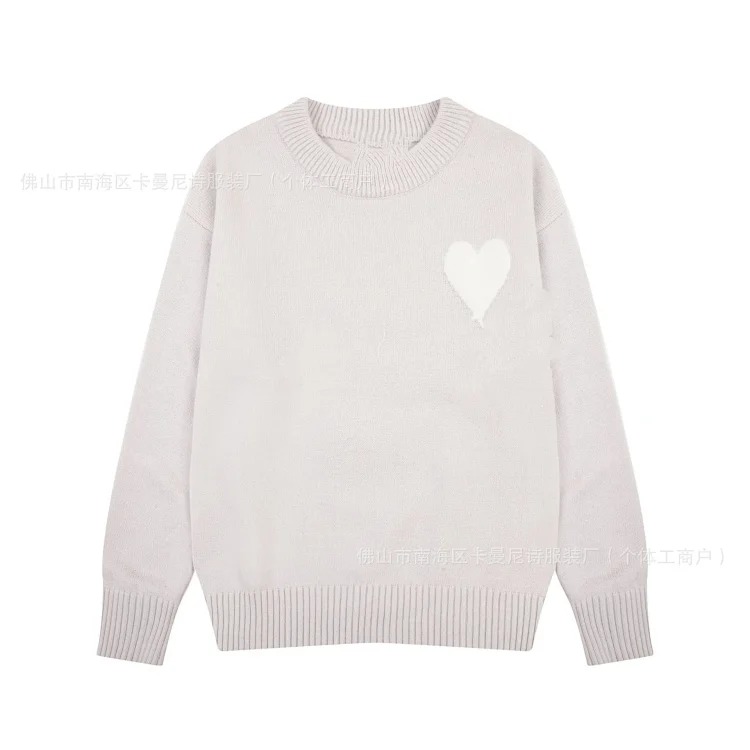 Cross-border AM sweater classic round neck big heart jacquard pullover sweater loose lazy casual couple wear trend