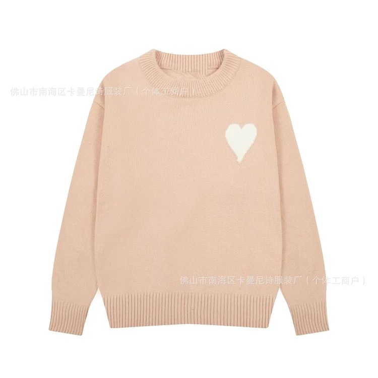 Cross-border AM sweater classic round neck big heart jacquard pullover sweater loose lazy casual couple wear trend