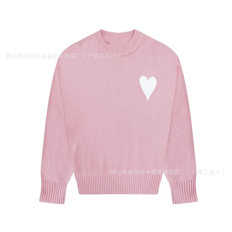 Cross-border AM sweater classic round neck big heart jacquard pullover sweater loose lazy casual couple wear trend