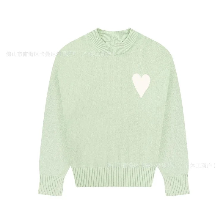 Cross-border AM sweater classic round neck big heart jacquard pullover sweater loose lazy casual couple wear trend