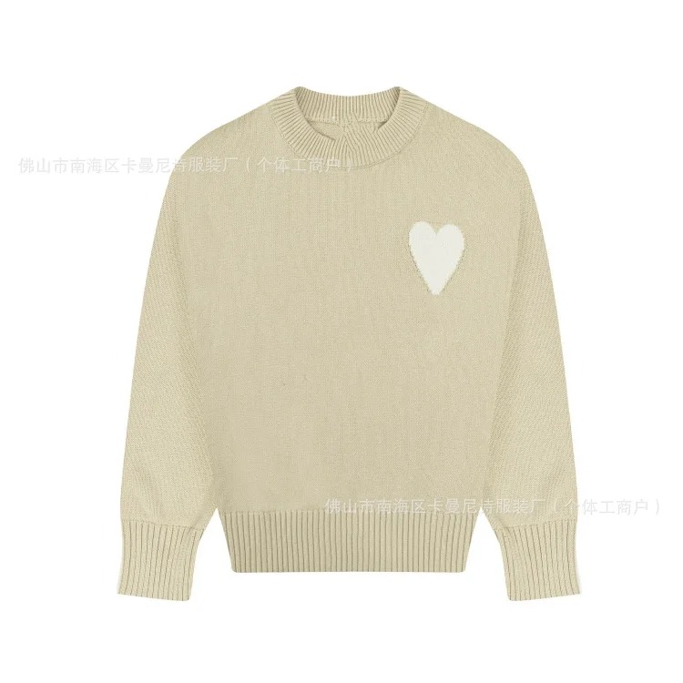 Cross-border AM sweater classic round neck big heart jacquard pullover sweater loose lazy casual couple wear trend