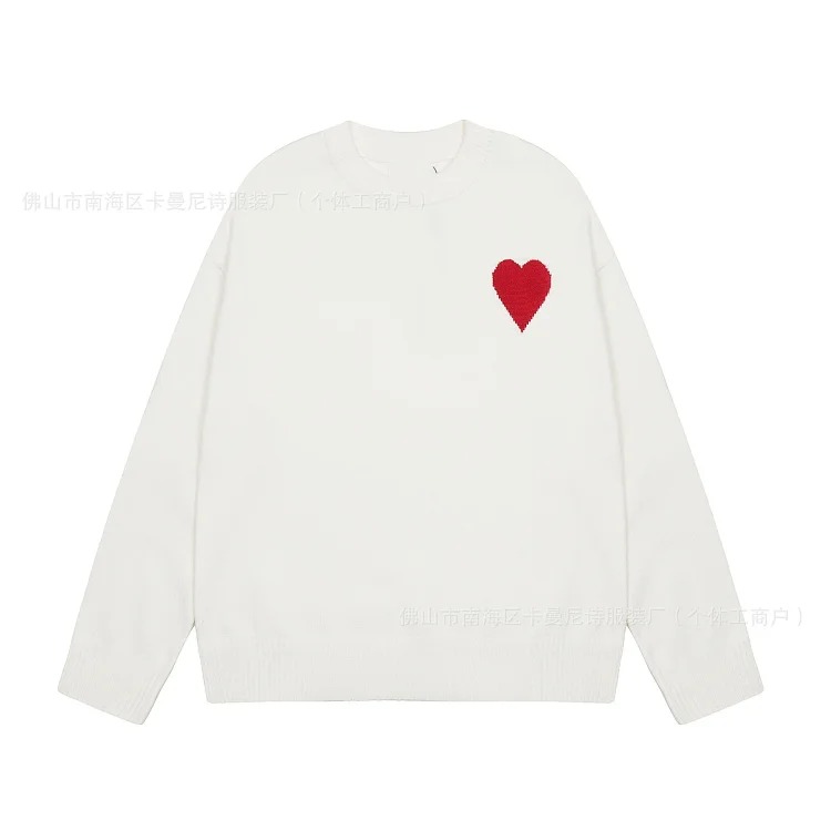 Cross-border AM sweater classic round neck big heart jacquard pullover sweater loose lazy casual couple wear trend