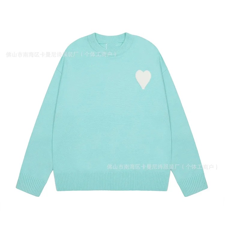 Cross-border AM sweater classic round neck big heart jacquard pullover sweater loose lazy casual couple wear trend
