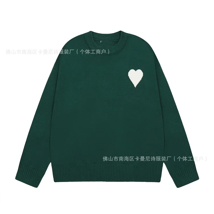 Cross-border AM sweater classic round neck big heart jacquard pullover sweater loose lazy casual couple wear trend