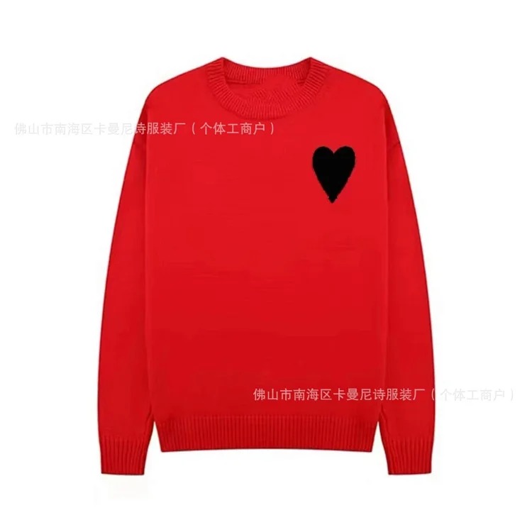 Cross-border AM sweater classic round neck big heart jacquard pullover sweater loose lazy casual couple wear trend