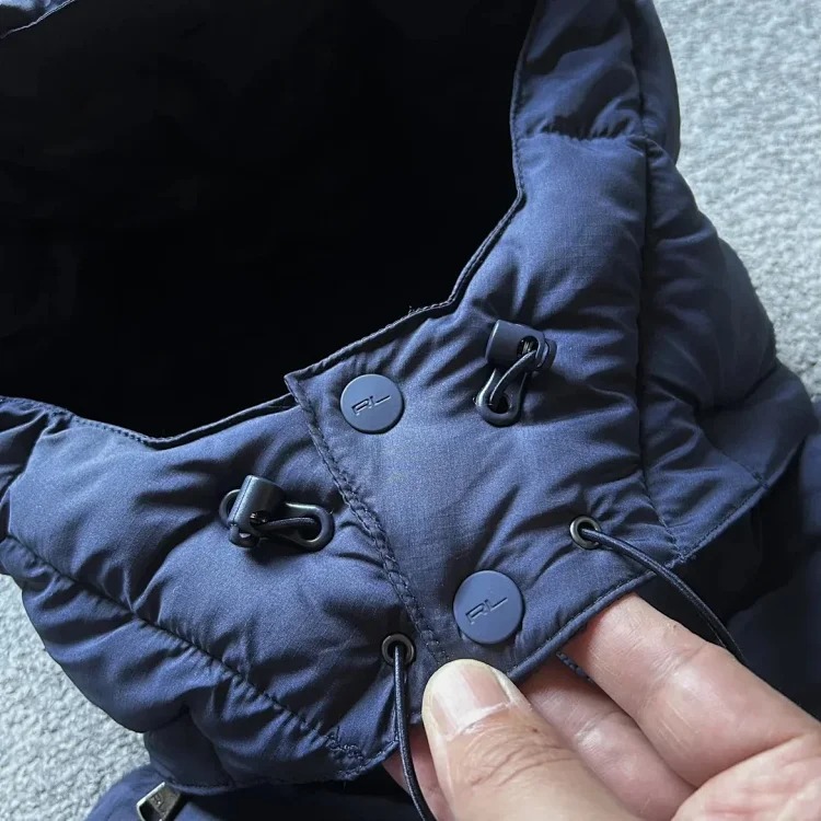 Eternally classic Ralph Lauren, men's hooded tall fluffy warm thick hooded down jacket with pony logo embroidery.