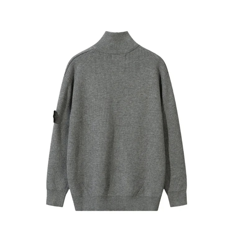 STONE stone European and American functional zipper open chest stand collar knitted autumn and winter versatile casual solid color sweater for men and women ius image 8